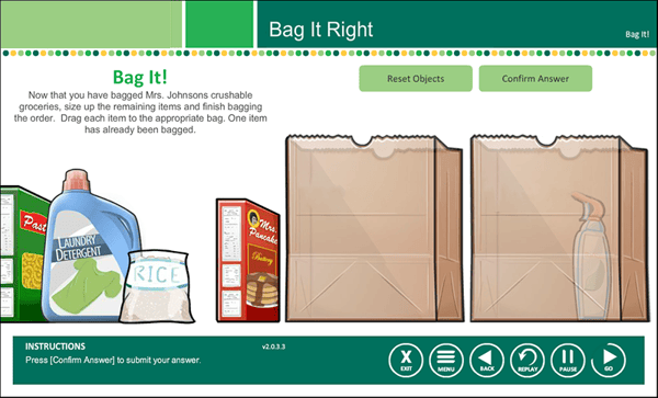 Grocery Bagging training with drag and drop products