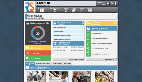 Example Student Dashboard Cognition Learning Management System