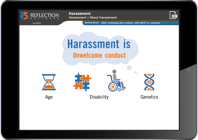 Preventing Harassment eLearning training content on iPad device